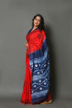 Red and blue color Soft mulmul cotton saree