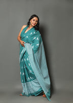 Sea green soft cotton mulmul saree
