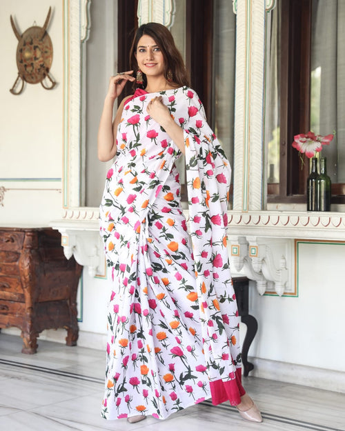 Floral print Soft mulmul cotton saree