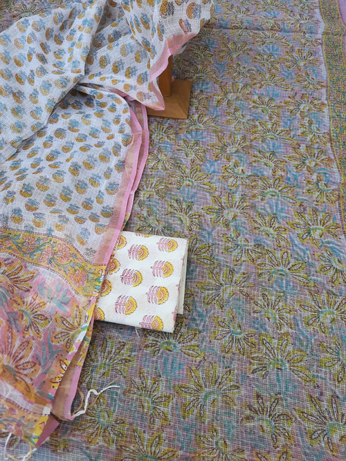 kota doriya hand block print dress material