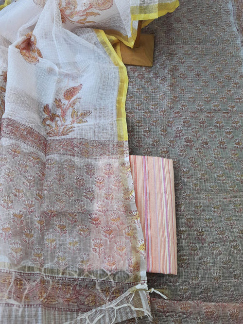 kota doriya hand block print dress material