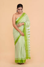 Florence Green With White Color Mulmul cotton Saree
