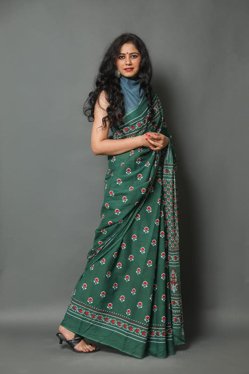 Pastel green color cotton saree