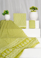 Pastel green color cotton dress material with mulmul dupatta