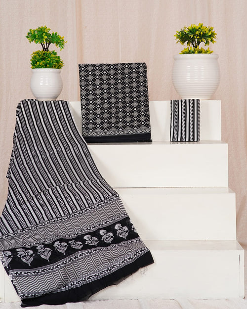 Black color cotton block print suit