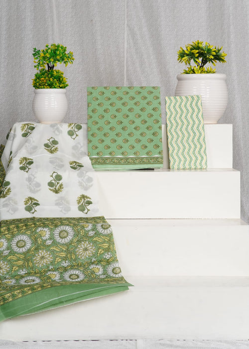 Olive green cotton with mulmul dupatta set