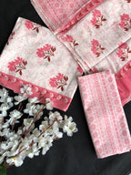 Peach color cotton with mulmul dupatta set