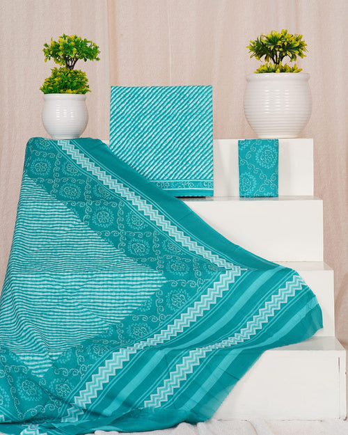 Sea green cotton with mulmul dupatta set