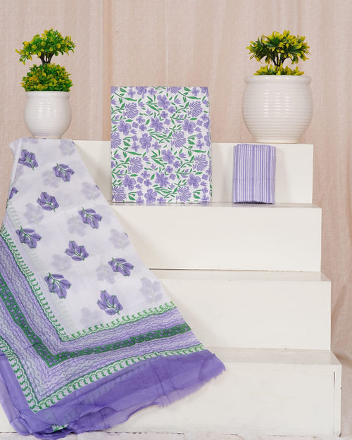 Lavender color cotton suit with mulmul dupatta