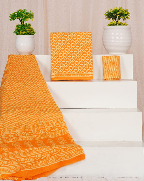 Mustard yellow cotton with mulmul cotton dupatta