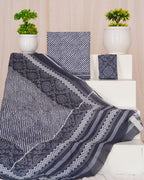 Grey color lahariya print mulmul dupatta suit