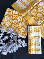 Mustard color cotton suit with mulmul dupatta