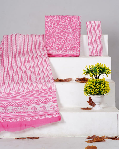 Pink Cotton Suit With mulmul Dupatta