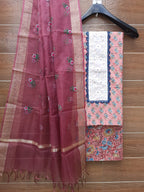 Pastel color cotton with embroidery organza dupatta