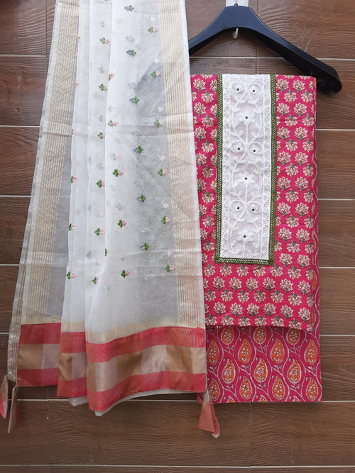 Designer embroidery dupatta with cotton suit