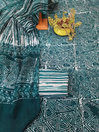 Pure linen hand block wax batik suit