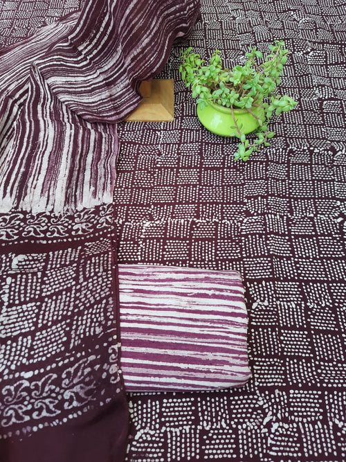 Pure linen hand block wax batik suit