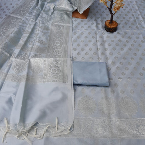 Paste Grey Color Banarsi silk Zari Weaving suit