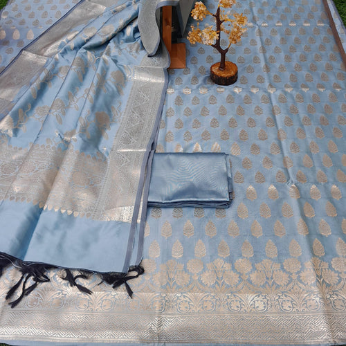Pastel Color Banarsi Weaving Zari Silk Suit