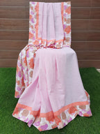Beautiful Pastel Pink Color Designer Handloom Cotton Katha Weaved Saree