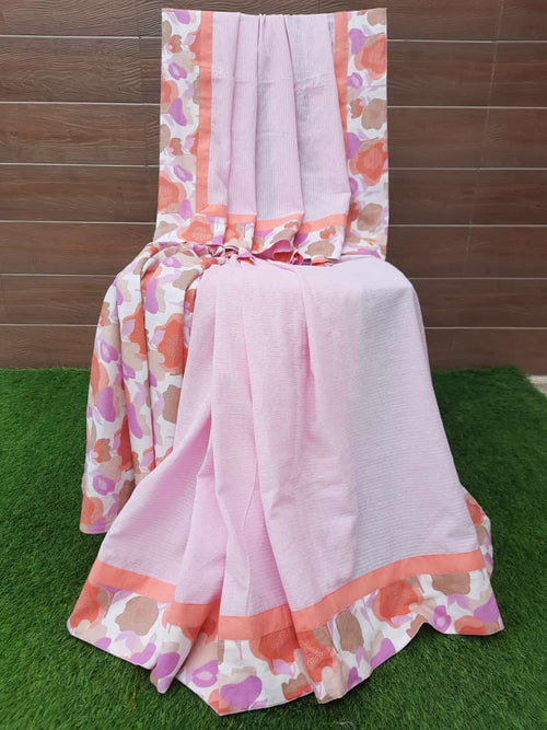 Beautiful Pastel Pink Color Designer Handloom Cotton Katha Weaved Saree