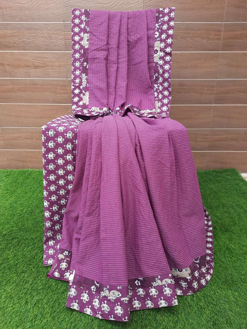 Wine Color Designer Handloom Cotton Katha Weaved Saree