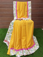 Designer Handloom Cotton Mango Yellow Color Katha Weaved Saree