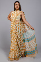 Beige color chiffon block print saree