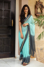 Pigeon with grey color shibori print chiffon saree