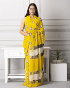 Lemon yellow bandhej print chiffon saree