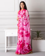 Rani color shibori print chiffon saree