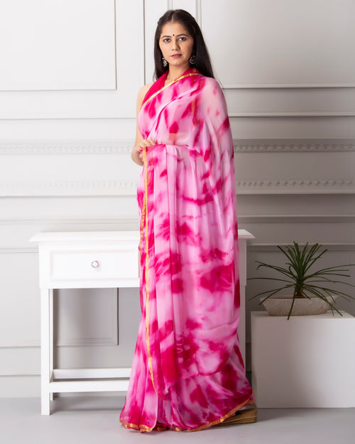 Rani color shibori print chiffon saree