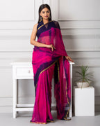 Rani with blue shibori print chiffon saree