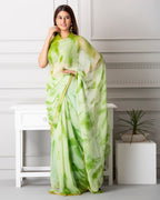 Pastel florence green color shibori print chiffon saree - Aaditri fab