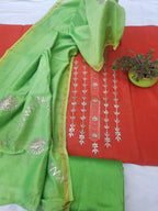 Orange Chanderi Gota Patti Suit With green Colour chanderi Dupatta