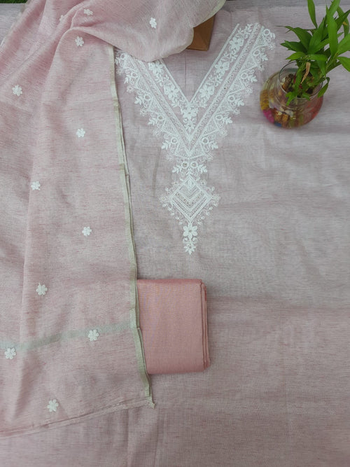 Pink soft silk embroidery suit
