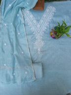 Sky blue soft silk suit with embroidery