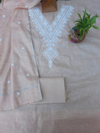 Peach colour soft silk embroidery suit