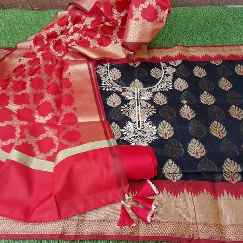 Black color banarsi with gota patti work dress material