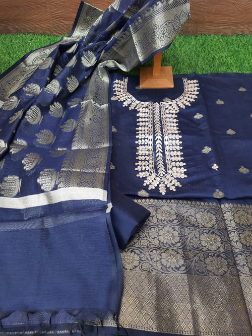 BLUE COLOR BANARASI SUIT WITH GOTA PATTI SUIT