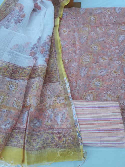 Pastel color kota doriya hand block print dress material