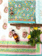 Rama green color cotton suit with cotton mulmul dupatta srt