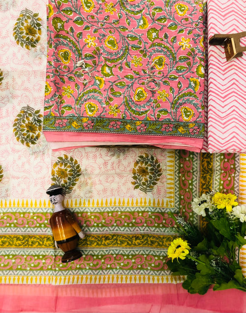 Cotton suit with cotton mulmul dupatta set