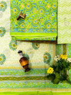 Florence Green Color Cotton suit with mulmul dupatta