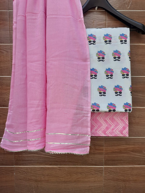 White color cotton suit with mulmul dupatta set