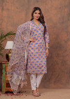 Pastel Color Cotton Suit With Kota Doria Dupatta