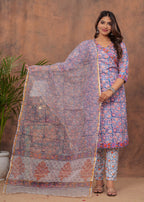 Pastel Color Cotton Suit With Kota Doria Dupatta