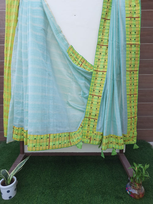 Pastel Green Color Designer Hand Embroidery Saree
