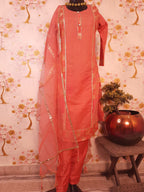 Peach Color Banarsi Silk Suit With gotta work Dupatta