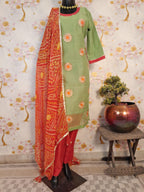 FLORENCE GREEN COLOR EMBRIDERY SUIT WITH BANDHEJ DUPATTA